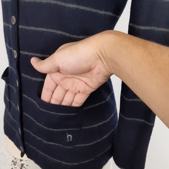 Hazzys Made In Korea Wool Blend Stripe Cardigan In White/Navy Combo Size Small - Picture 6 of 10